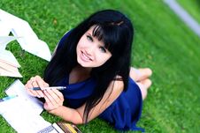 Beautiful Girl Studying In Park Stock Photos