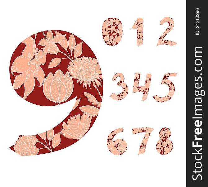Decorative numbers with stylized flowers
