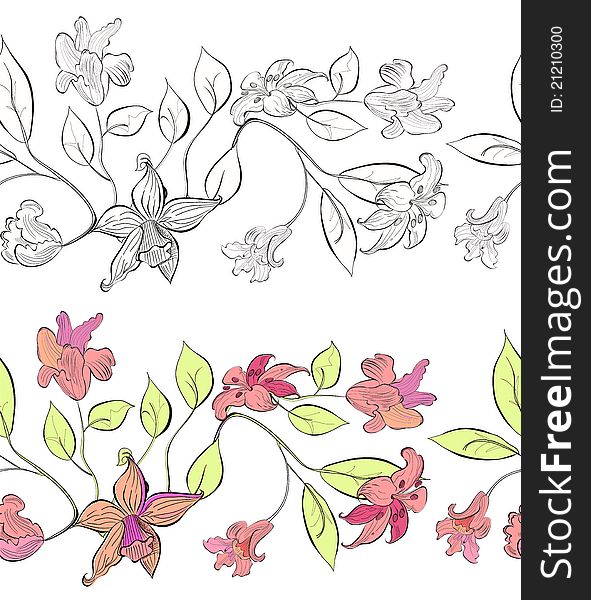 Two Decorative border with stylized flowers