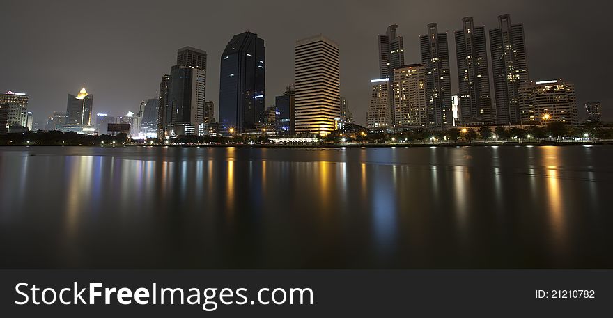 Building in Bangkok, Thailand. We take a photo from garden near the building.