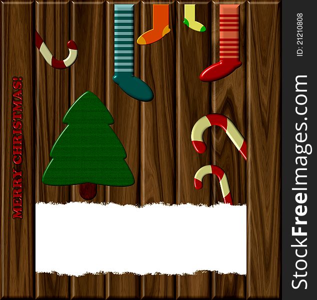 Christmas Card On A Wooden Background