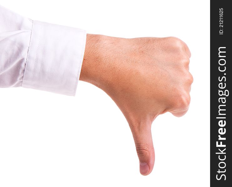 Businessmen showing thumb down on a white background