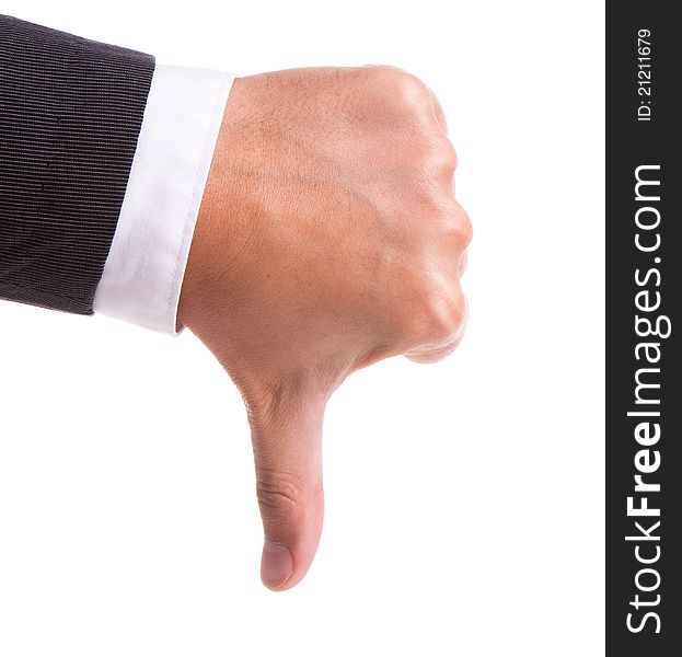 Businessmen showing thumb down on a white background