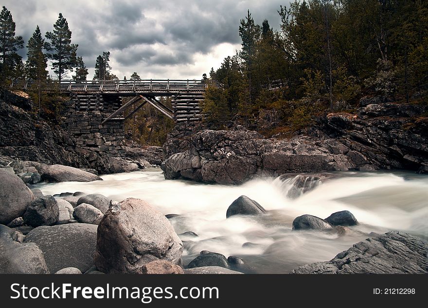 Bridge with river in Norway mountain. jotunheimen