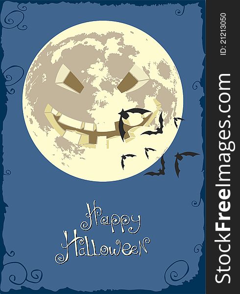 Vector Halloween postcard with smiling moon. Vector Halloween postcard with smiling moon