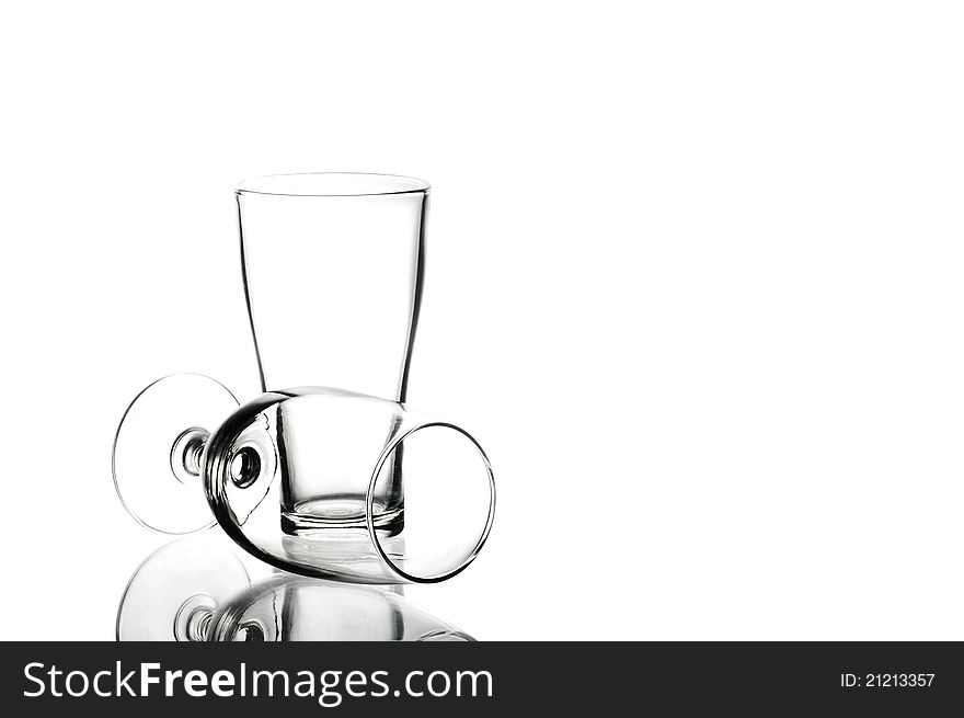 Wine glass and Beer glass on white background