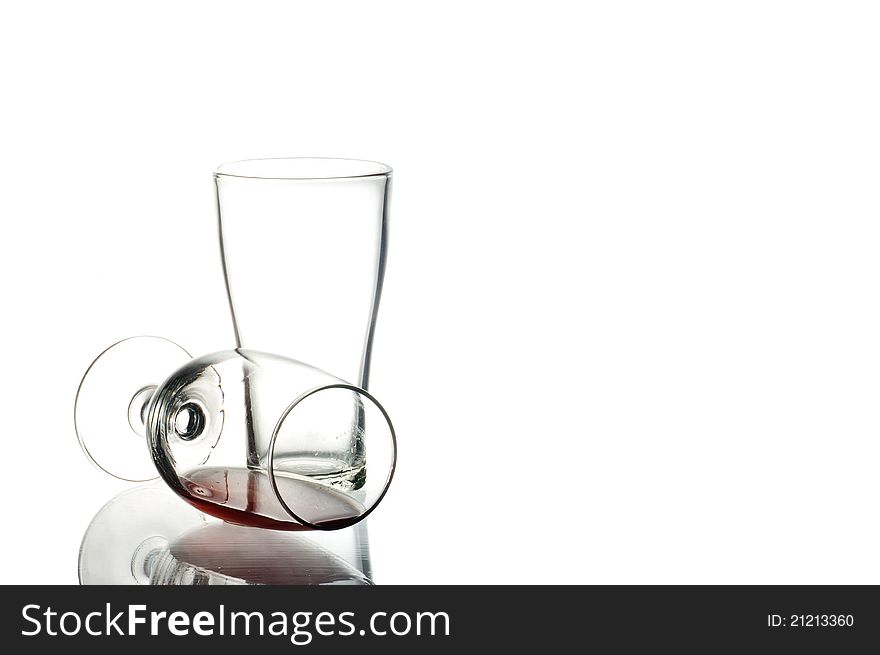Red wine and Empty Empty beer glass.