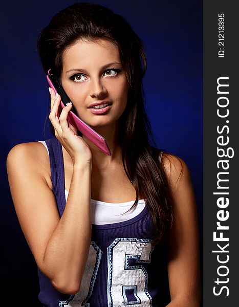 Beautiful Girl With Pink Cellphone