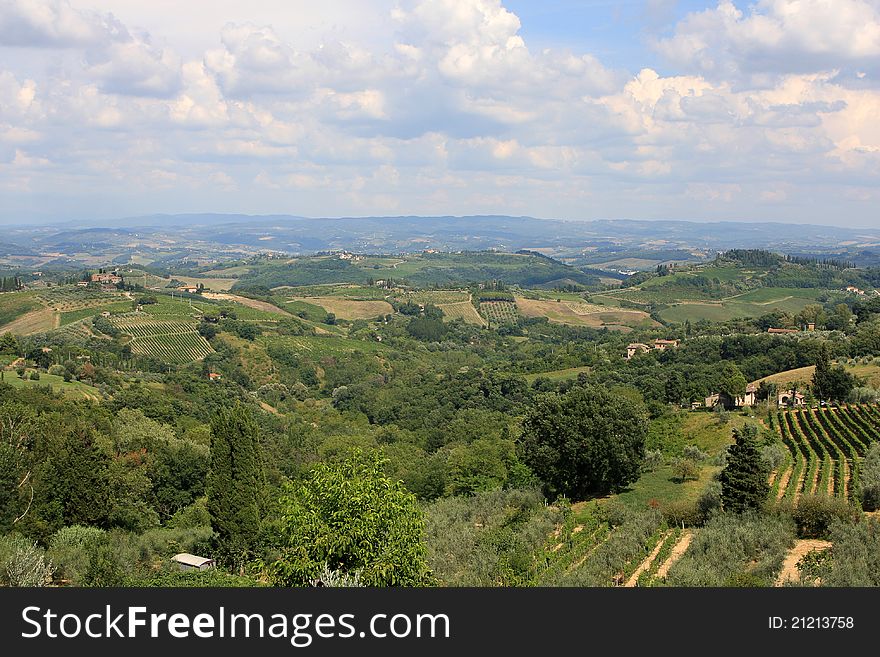 View of Italy at summer from the hill