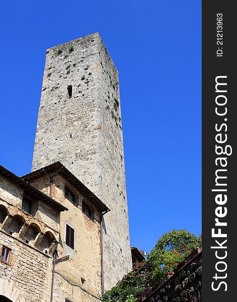 Tower in small medieval town San Gimignano, Italy. Tower in small medieval town San Gimignano, Italy