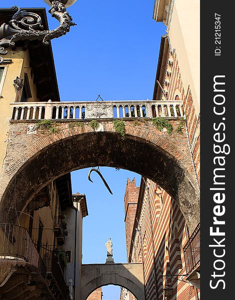 The arch of the Rib (arco della costa), Verona, Italy. The arch of the Rib (arco della costa), Verona, Italy