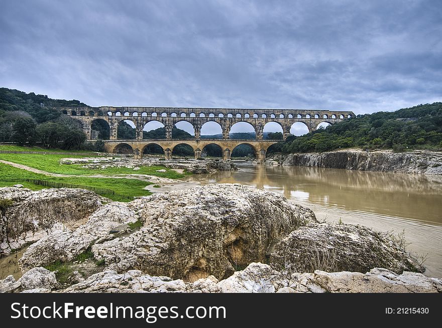 Ancient Pont du Gard near Nimes, France