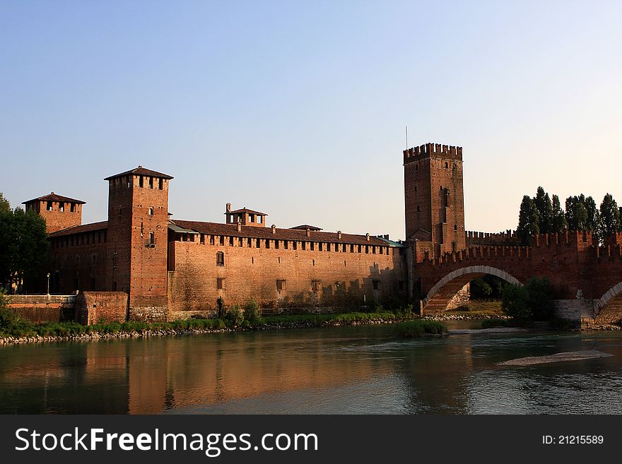 Castelvecchio (Old castle) and the Castelvecchio Bridge in Verona, construction of the Scaliger dynasty, Italy. Castelvecchio (Old castle) and the Castelvecchio Bridge in Verona, construction of the Scaliger dynasty, Italy