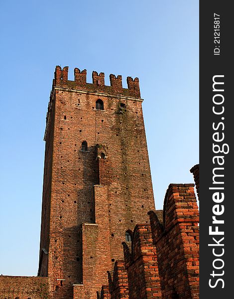 Detail of the Castelvecchio castle and bridge, Verona, Italy. Detail of the Castelvecchio castle and bridge, Verona, Italy