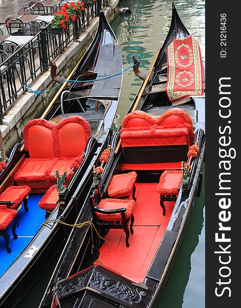Couple of gondola in a canal , Venice, Italy. Couple of gondola in a canal , Venice, Italy
