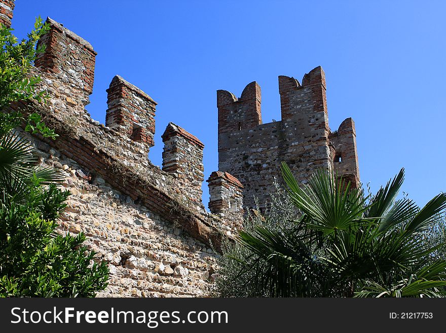 The wall of medieval castle, Sirmione, Italy