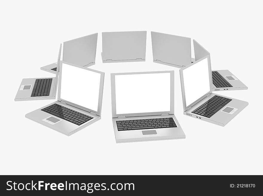 Laptops In Circle Isolated On White
