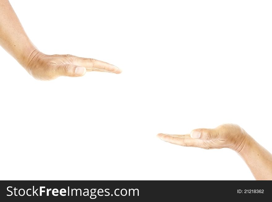 Man two hand as white isolate background