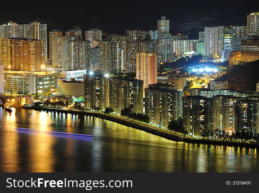 Night Scenes Of High-density Buildings & Harbour