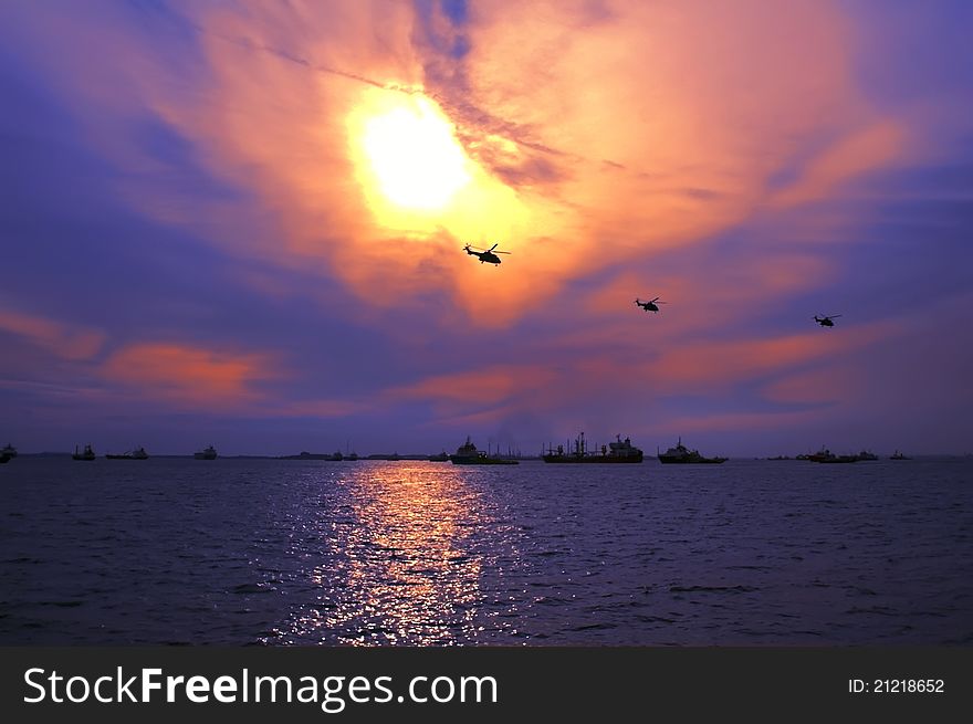 Sunset of the sea in Singapore