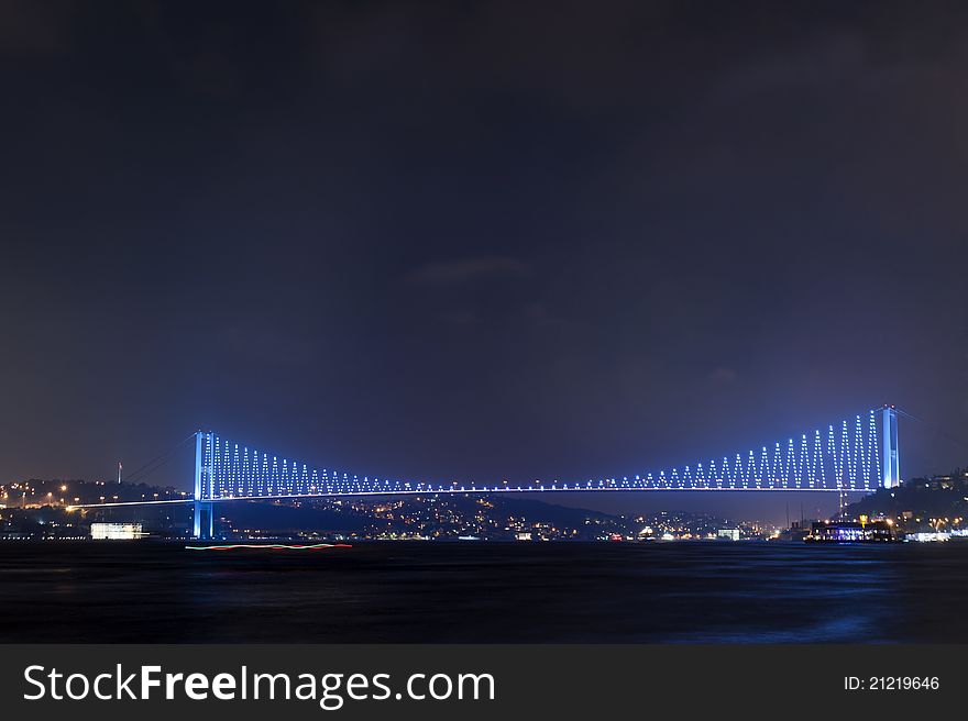 A view of the Bosphorus and the Marmara Sea at night. A view of the Bosphorus and the Marmara Sea at night