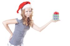 Pretty Santa Girl With A Present Gift For New Year Royalty Free Stock Photo Pretty Santa Girl With A Present Gift For New Year Royalty Free Stock Photo
