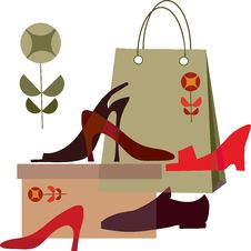 Shoe Shopping, Shopping Bag And Different Shoes Stock Photos Shoe Shopping, Shopping Bag And Different Shoes Stock Photos