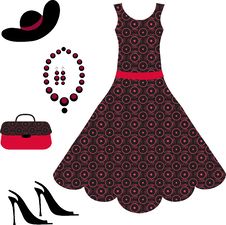 Romantic Dress, Necklace, Shoe And Handbag Stock Photos