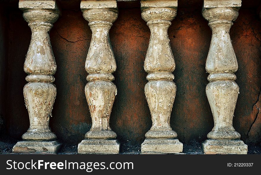 Old cracked columns on aged house. Old cracked columns on aged house