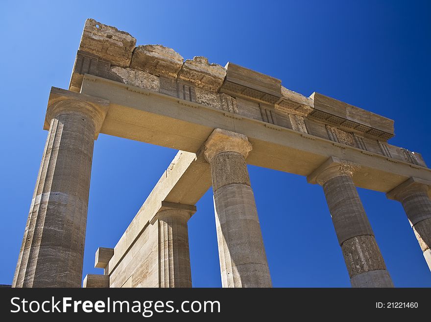 Ancient temple, acropolis of Lindos, Rhodes, Greece. Ancient temple, acropolis of Lindos, Rhodes, Greece