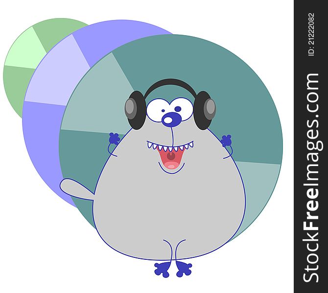Cartoon cat with headphones and disks
