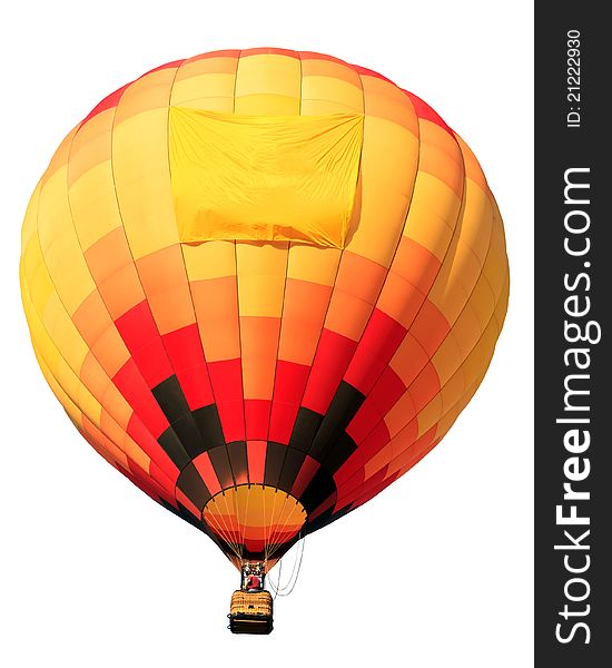 Hot air balloon with blank banner isolated on white background