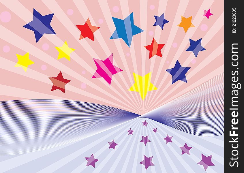 Abstract illustration with ways, rays and spreading stars. Abstract illustration with ways, rays and spreading stars