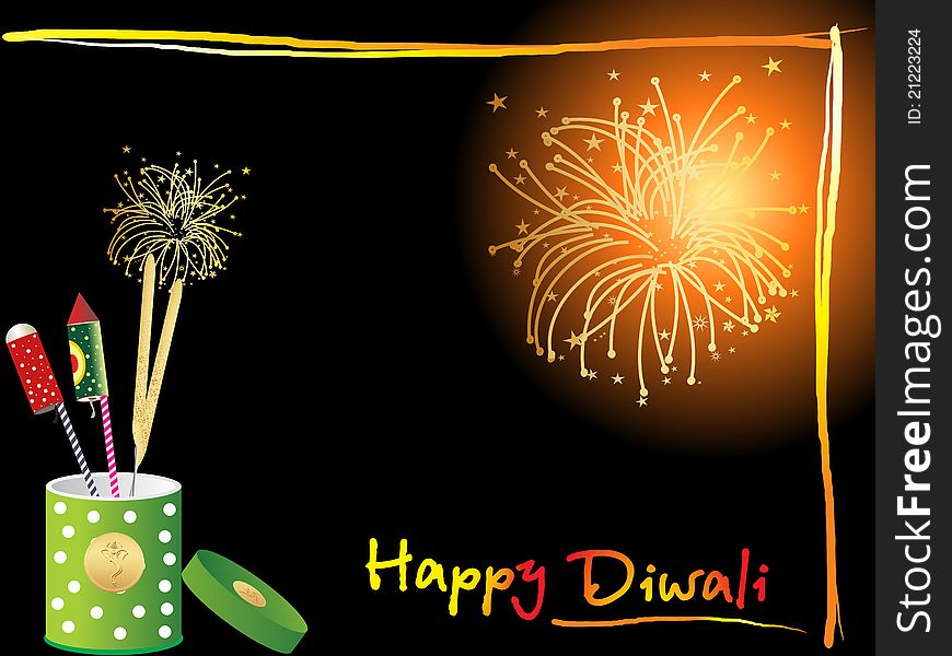 Abstract black fireworks background with box of crackers for deepawali celebration