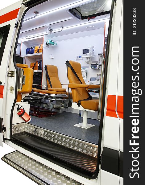 Interior of an empty ambulance car