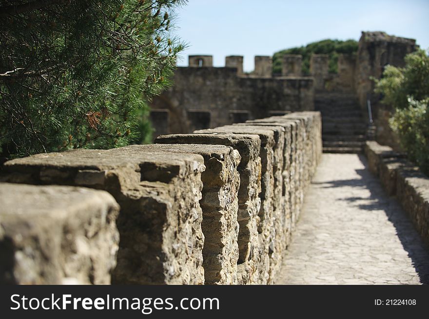 The acient wall of the marine fortress, Lisboa, Portugal. The acient wall of the marine fortress, Lisboa, Portugal