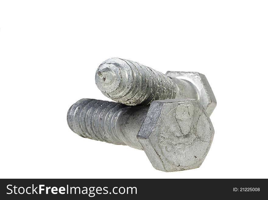 Close-up of metal screws isolated on a white background.