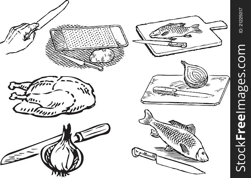 Food and cooking tools. Vector illustration of a format EPS. Food and cooking tools. Vector illustration of a format EPS.