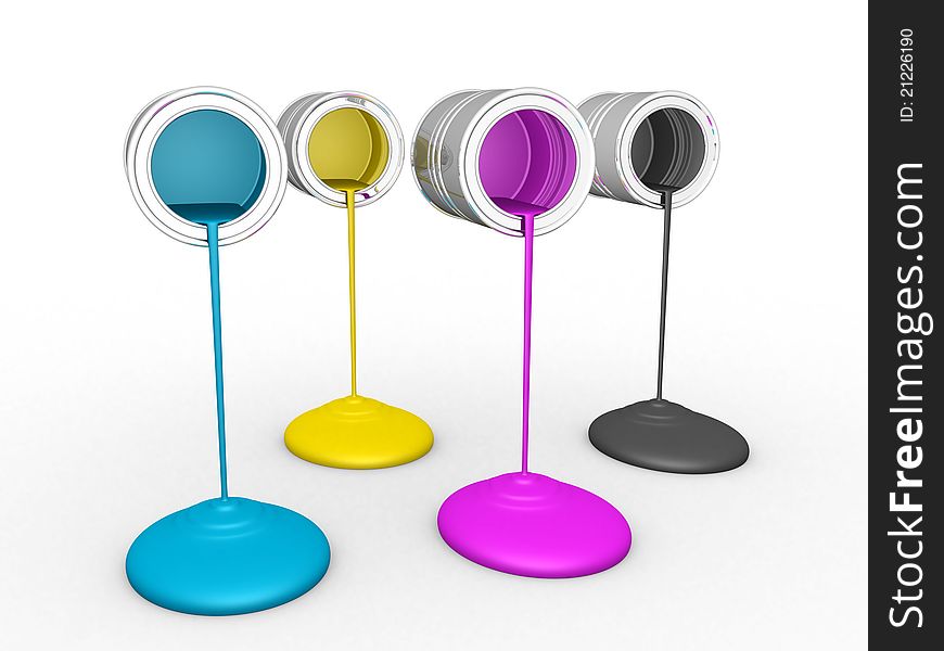 3D Paint Dripping - CMYK - 3d render