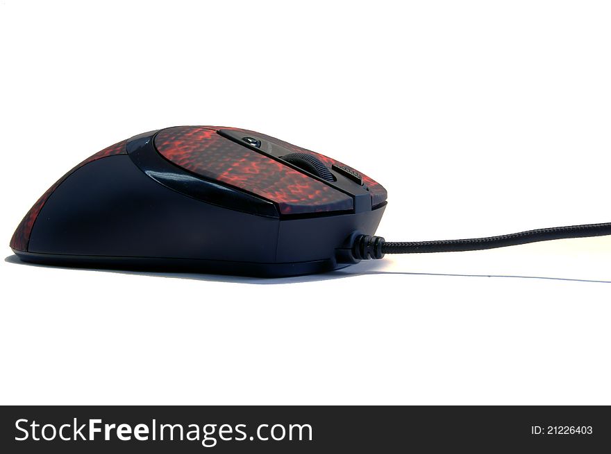 Dark red computer mouse on white background