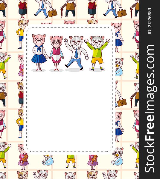 Cartoon cat family card,,illustration