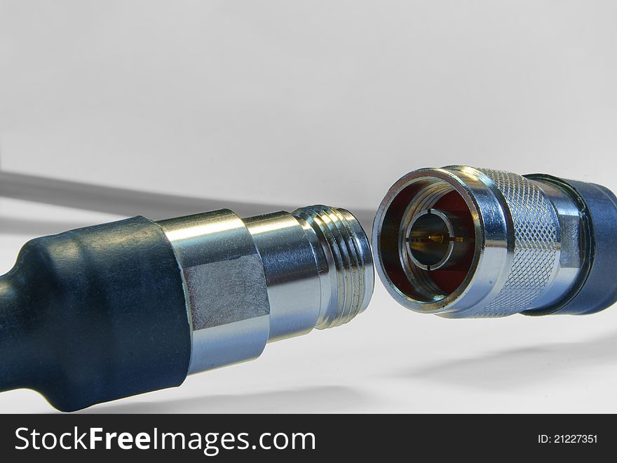 Two connector coaxial cable on the white background