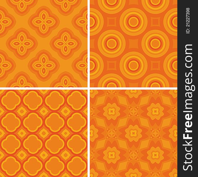 Set seamless decorative pattern, design orange wallpaper.