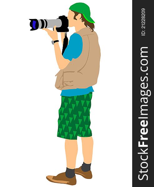 Image of man with cameras on a white background