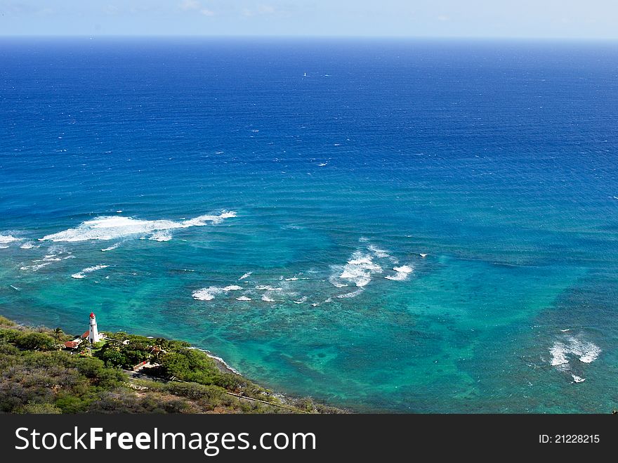 Diamondhead Lighthouse looking out onto vast blue ocean, Oahu Hawaii. Diamondhead Lighthouse looking out onto vast blue ocean, Oahu Hawaii.