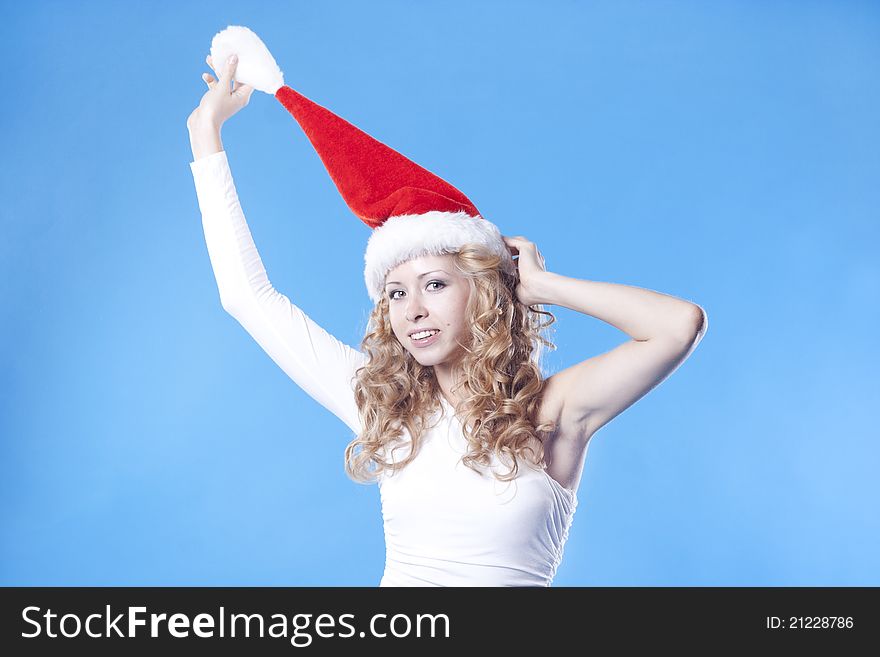 Pretty adult blond Santa girl. Pretty adult blond Santa girl