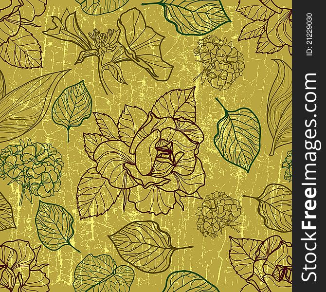 Vector Seamless Floral Pattern With Herbarium