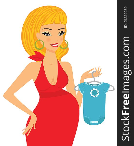 A vector illustration of a pregnant blond shopping for her future baby. A vector illustration of a pregnant blond shopping for her future baby
