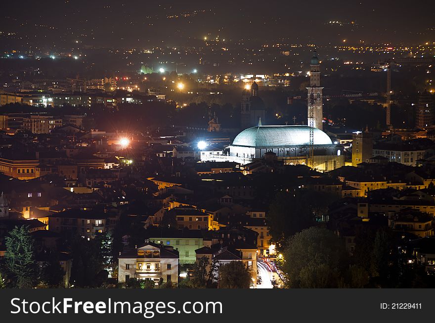 View on historical center of Vicenza from the top at night. View on historical center of Vicenza from the top at night