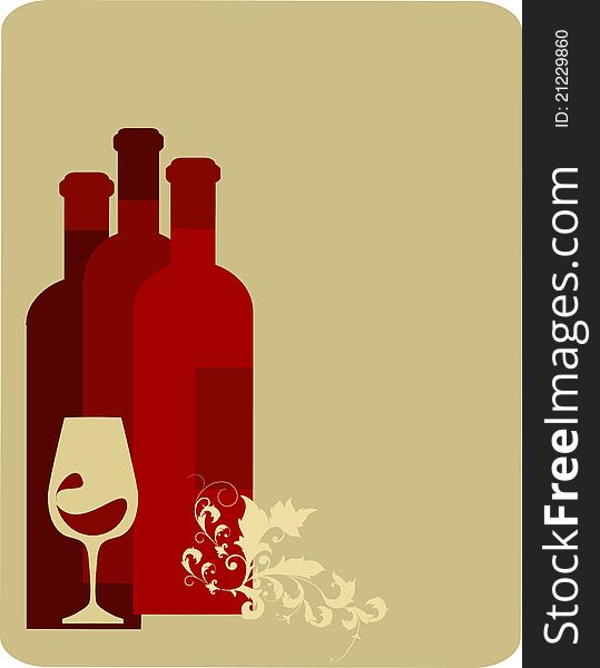 Wine bottles and glass, illustration